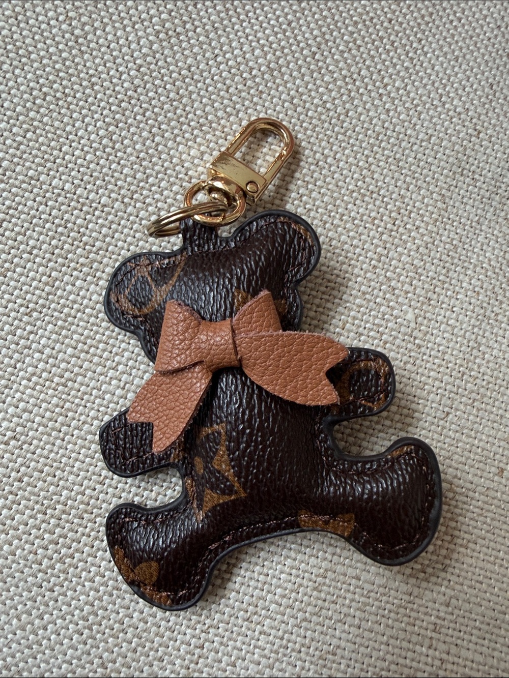 Teddy Bear Keychain Charm in Brown with Bow